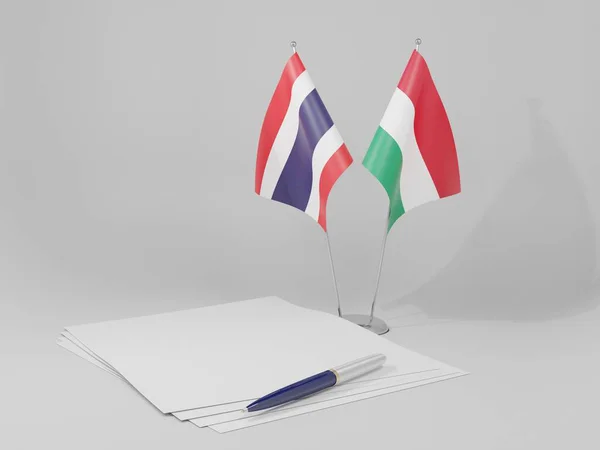 Maďarsko Thajsko Dohody Vlajky Bílé Pozadí Render — Stock fotografie