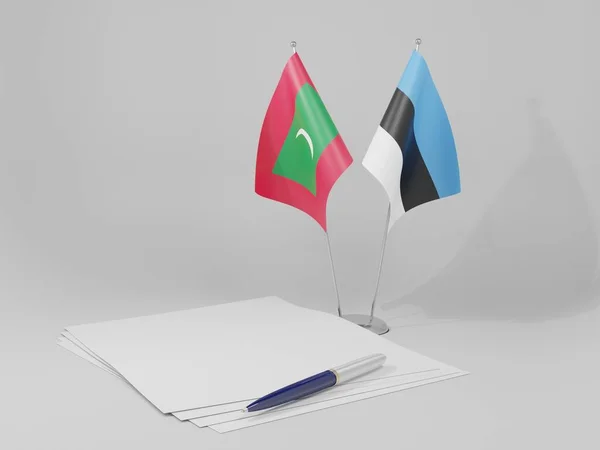 Estonia Banderas Del Acuerdo Maldivas Fondo Blanco Render — Foto de Stock