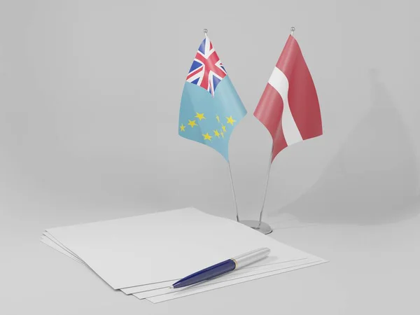 Letland Tuvalu Overeenkomst Vlaggen Witte Achtergrond Render — Stockfoto