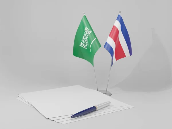 Costa Rica Arábia Saudita Bandeiras Acordo Fundo Branco Render — Fotografia de Stock