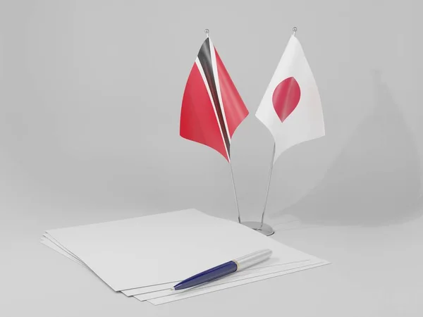 Japão Bandeiras Acordo Trinidad Tobago Fundo Branco Render — Fotografia de Stock