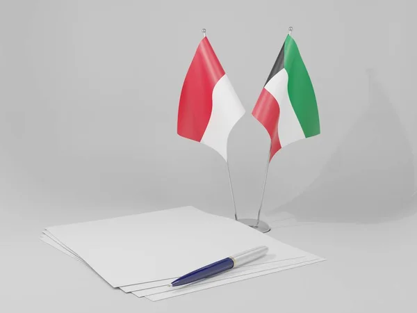 Kuwait Banderas Del Acuerdo Mónaco Fondo Blanco Render —  Fotos de Stock