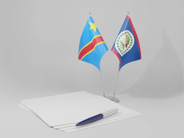 Belize Congo Democratic Republic Agreement Flags White Background Render — стокове фото