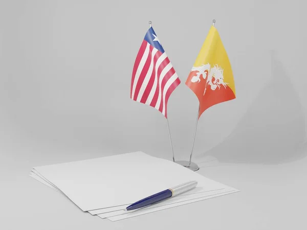 Bhutan Liberia Agreement Flags White Background Render — Stock Photo, Image