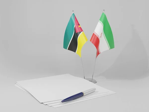 Irán Banderas Del Acuerdo Mozambique Fondo Blanco Render —  Fotos de Stock