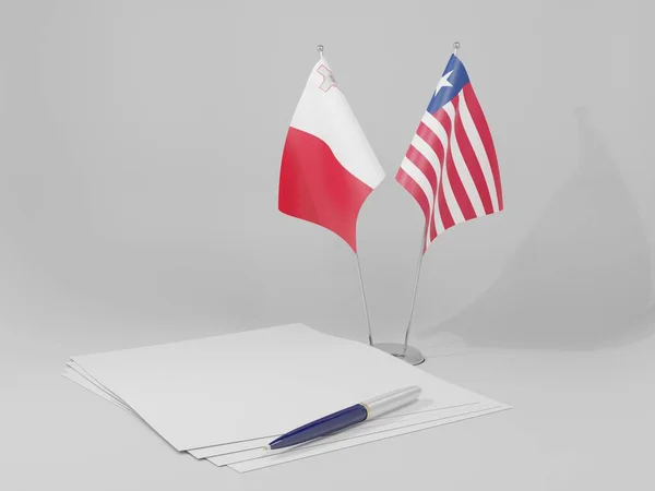 Liberia Malta Flaggor Vit Bakgrund Render — Stockfoto