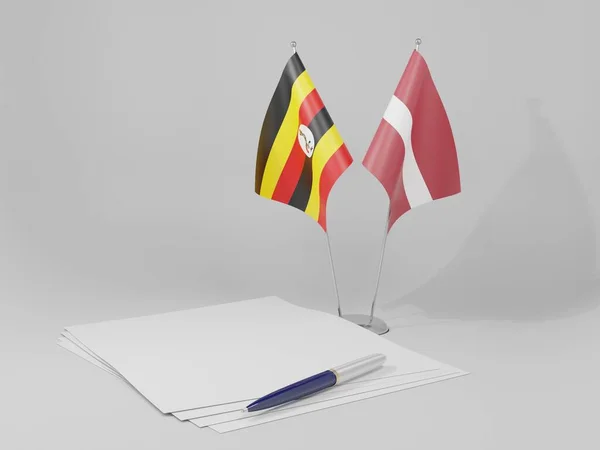 Latvia Uganda Agreement Flags White Background Render — 图库照片