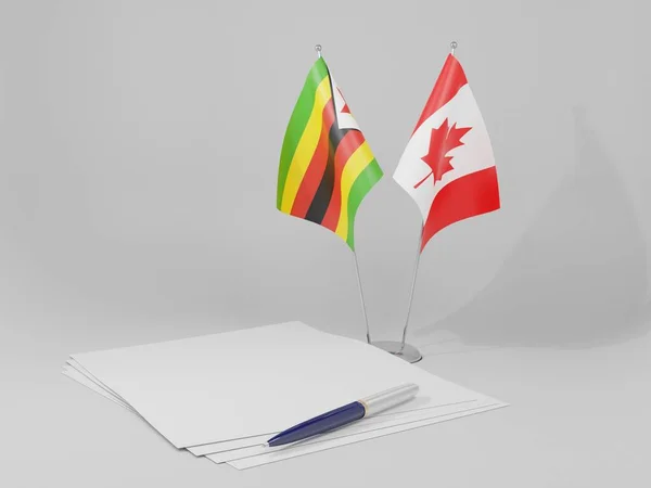 Canadá Banderas Del Acuerdo Zimbabue Fondo Blanco Render — Foto de Stock