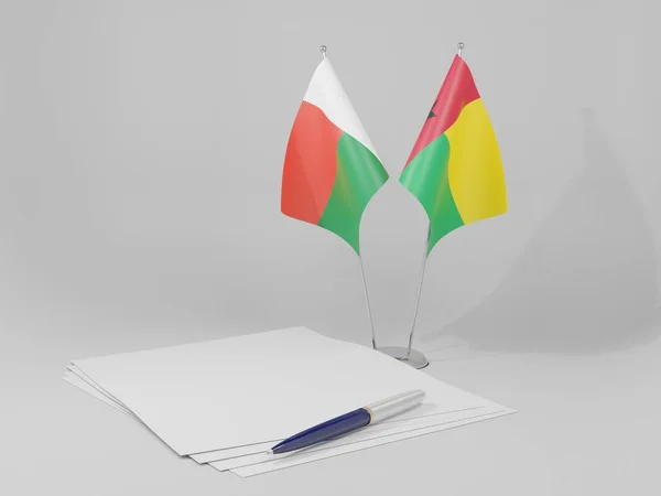 Guinea Bissau Madagaskar Abkommen Flaggen Weißer Hintergrund Render — Stockfoto