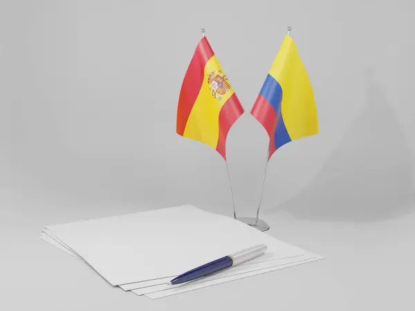 Colombia Banderas Del Acuerdo España Fondo Blanco Render —  Fotos de Stock
