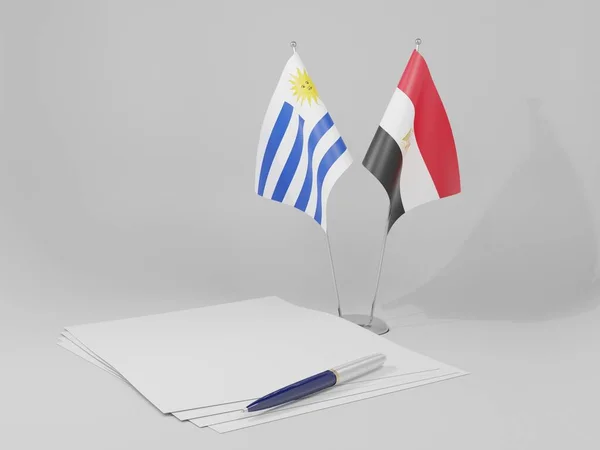Egipto Banderas Del Acuerdo Uruguay Fondo Blanco Render — Foto de Stock