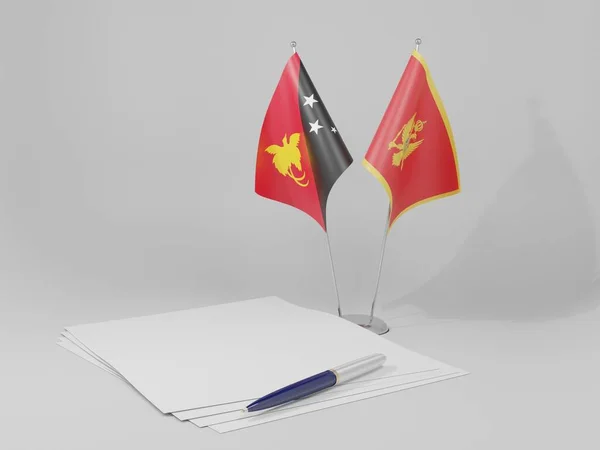 Montenegro Papua Neuguinea Abkommen Flaggen Weißer Hintergrund Render — Stockfoto