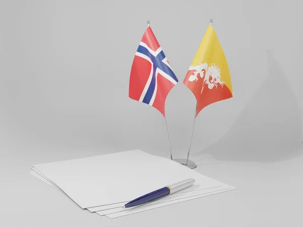 Butão Acordo Noruega Bandeiras Fundo Branco Render — Fotografia de Stock