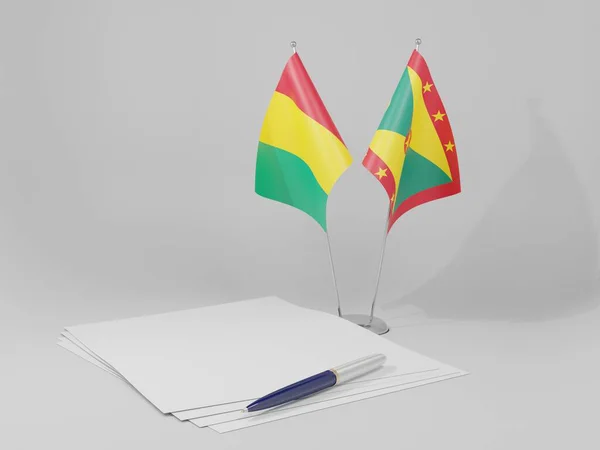 Γρενάδα Γουινέα Συμφωνία Σημαίες Λευκό Φόντο Render — Φωτογραφία Αρχείου