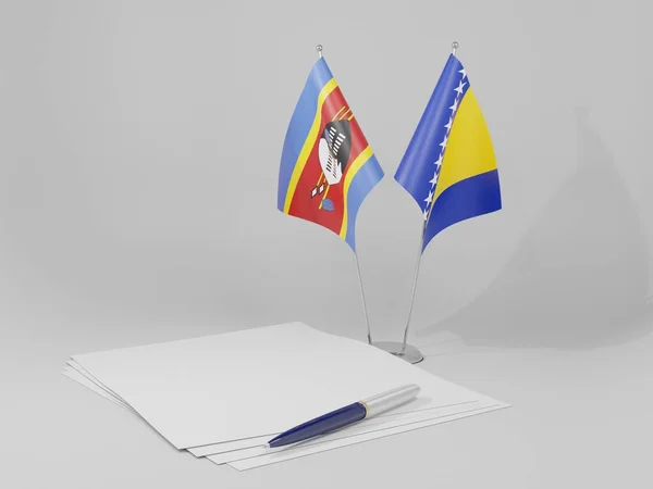 Bosnia Erzegovina Bandiere Dell Accordo Swaziland Sfondo Bianco Render — Foto Stock