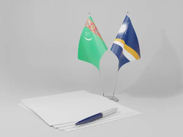 Marshall Islands Turkmenistan Agreement Flags White Background Render — Stock Photo, Image