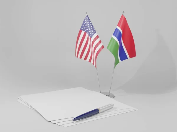 Gâmbia Acordo Dos Estados Unidos América Bandeiras Fundo Branco Render — Fotografia de Stock