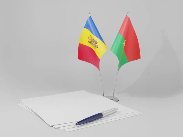 Burkina Faso Moldova Anlaşması Bayrakları Beyaz Arkaplan Render — Stok fotoğraf