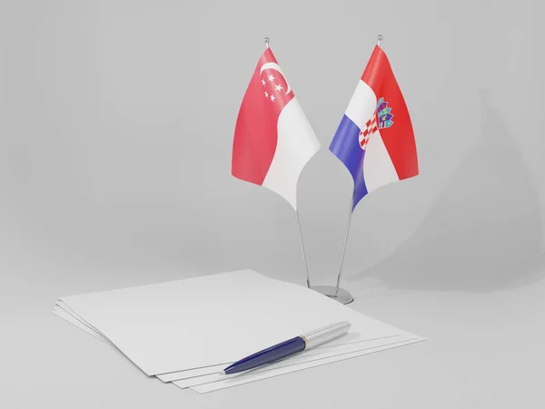 Croacia Banderas Del Acuerdo Singapur Fondo Blanco Render —  Fotos de Stock