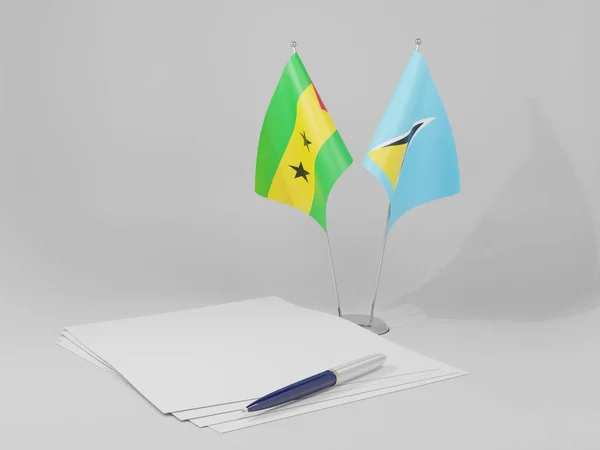 Saint Lucia Sao Tomé Principe Overeenkomst Vlaggen Witte Achtergrond Render — Stockfoto