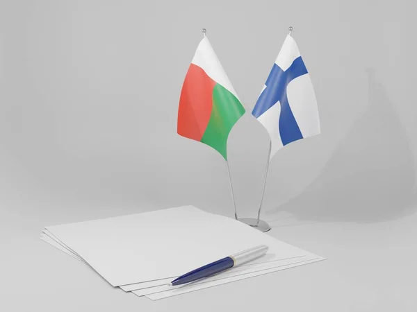 Finlândia Acordo Madagáscar Bandeiras Fundo Branco Render — Fotografia de Stock