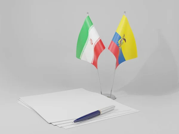 Ecuador Iran Overeenkomst Vlaggen Witte Achtergrond Render — Stockfoto