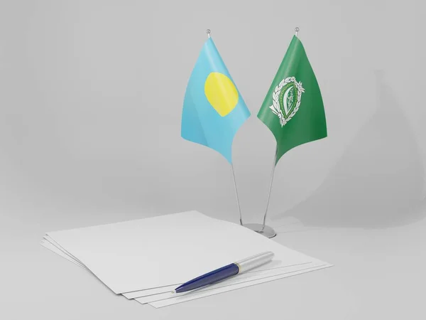 Лига Арабских Государств Palau Agreement Flags White Background Render — стоковое фото