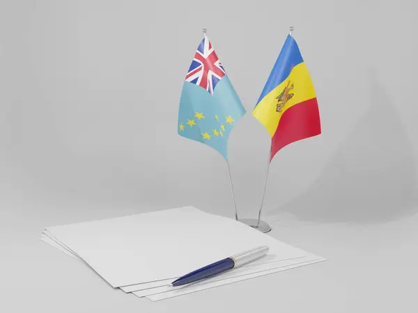 Moldavie Drapeaux Accord Tuvalu Fond Blanc Render — Photo