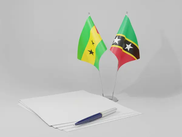 Saint Kitts Nevis Sao Tomé Principe Overeenkomst Vlaggen Witte Achtergrond — Stockfoto