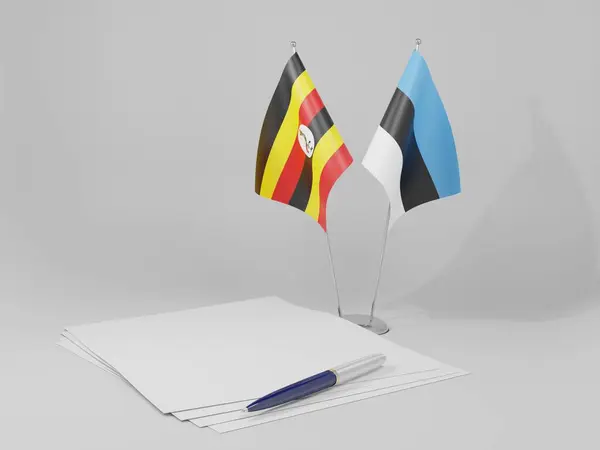 Estónia Acordos Uganda Bandeiras Fundo Branco Render — Fotografia de Stock