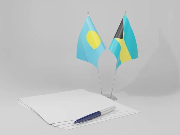 Bahamas Palau Agreement Flags White Background Render — 스톡 사진