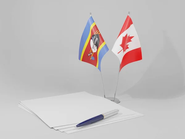 Canadá Banderas Del Acuerdo Suazilandia Fondo Blanco Render — Foto de Stock