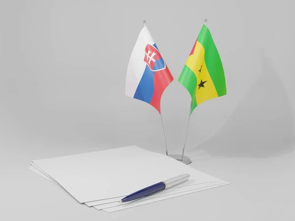 Drapeaux Accord Sao Tomé Principe Slovaquie Fond Blanc Render — Photo