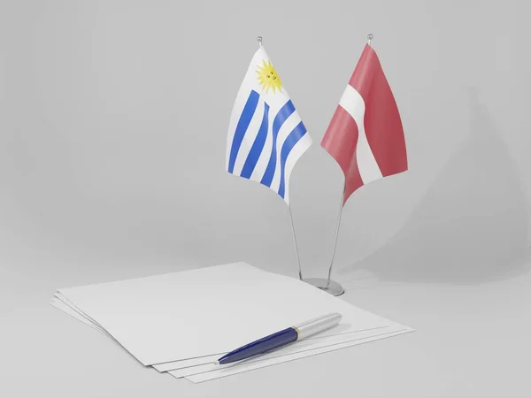 Łotwa Urugwaj Flagi Porozumienia Białe Tło Render — Zdjęcie stockowe