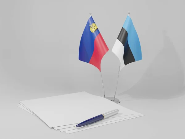 Estonya Lihtenştayn Anlaşması Bayrakları Beyaz Arkaplan Render — Stok fotoğraf