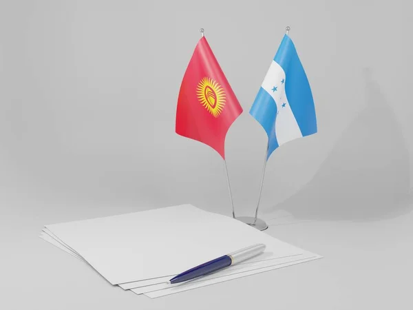 洪都拉斯 吉尔吉斯斯坦协定旗帜 白色背景 3D渲染 — 图库照片