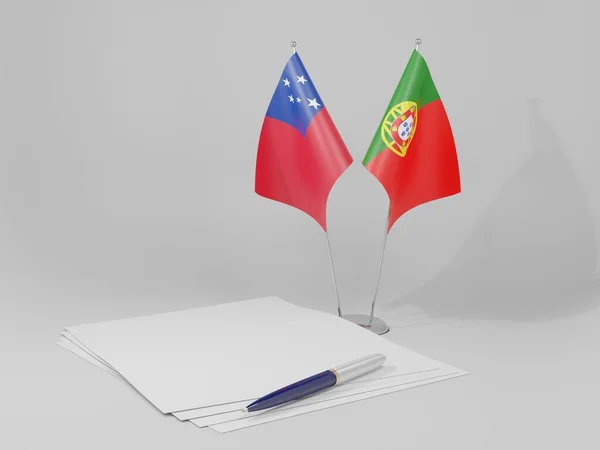 Portugal Samoa Abkommen Flaggen Weißer Hintergrund Render — Stockfoto