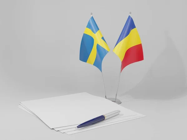 Flagi Umowy Rumunia Szwecja Białe Tło Render — Zdjęcie stockowe