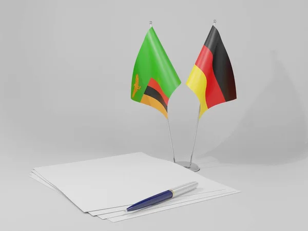 Alemania Banderas Del Acuerdo Zambia Fondo Blanco Render —  Fotos de Stock