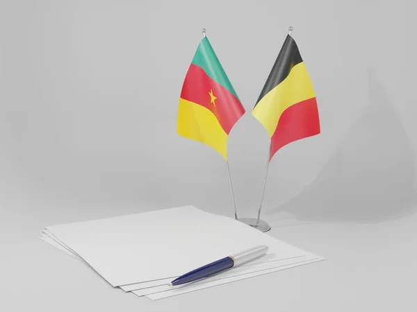 Bélgica Banderas Del Acuerdo Camerún Fondo Blanco Render —  Fotos de Stock