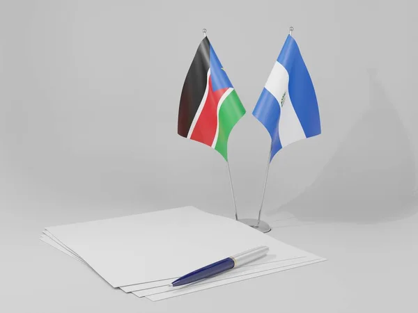 エルサルバドル 南スーダン協定旗 白の背景 3Dレンダリング — ストック写真