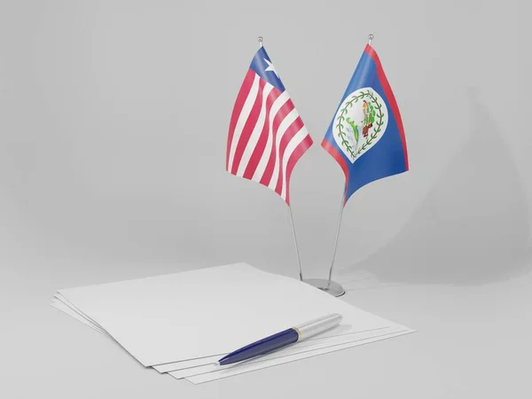 Belice Banderas Del Acuerdo Liberia Fondo Blanco Render —  Fotos de Stock