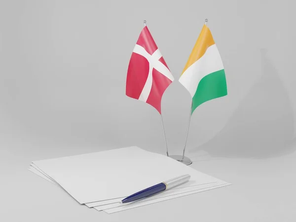 Cote Ivoire Denmark Agreement Flags White Background Render — 图库照片