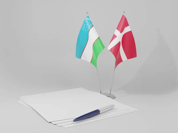 Дания Узбекистан Соглашение Флаги Белый Фон Рендер — стоковое фото