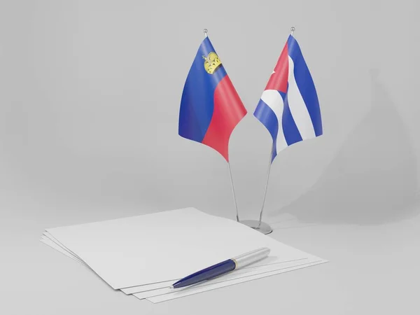 Cuba Banderas Del Acuerdo Liechtenstein Fondo Blanco Render —  Fotos de Stock