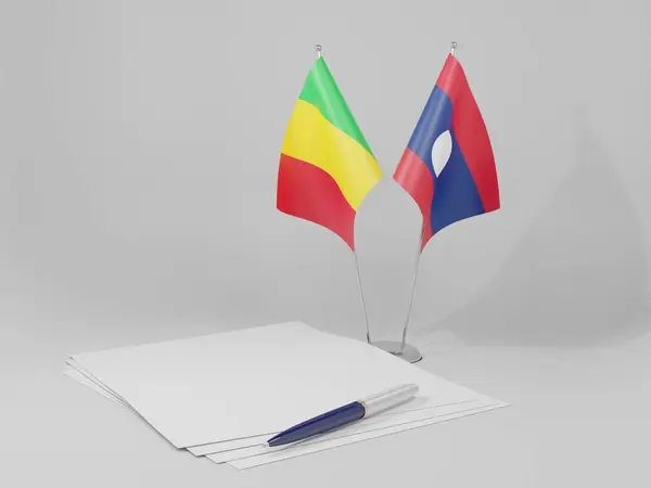 Laos Drapeaux Accord Mali Fond Blanc Render — Photo