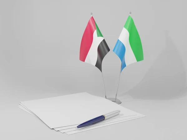 Serra Leoa Acordos Sudão Bandeiras Fundo Branco Render — Fotografia de Stock