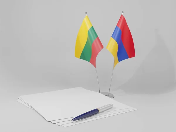 Armenia Banderas Del Acuerdo Lituania Fondo Blanco Render —  Fotos de Stock
