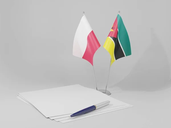 Mozambique Poland Agreement Flags White Background Render — стокове фото