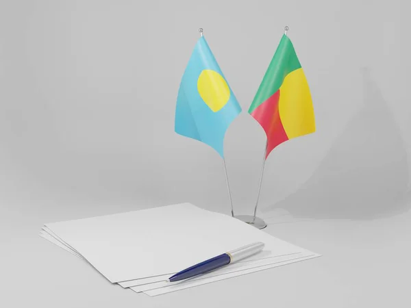 Benin Banderas Del Acuerdo Palau Fondo Blanco Render —  Fotos de Stock